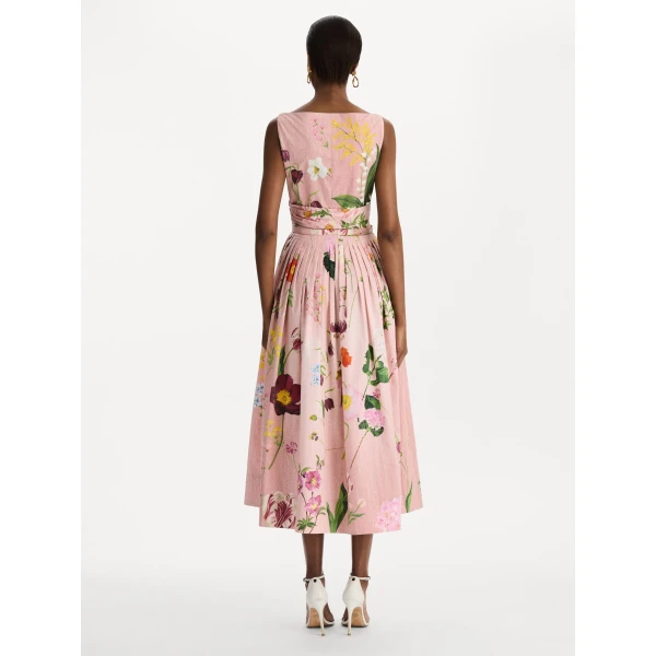 Oscar de la Renta Mixed Botanical Cotton Poplin Draped Dress, view 2