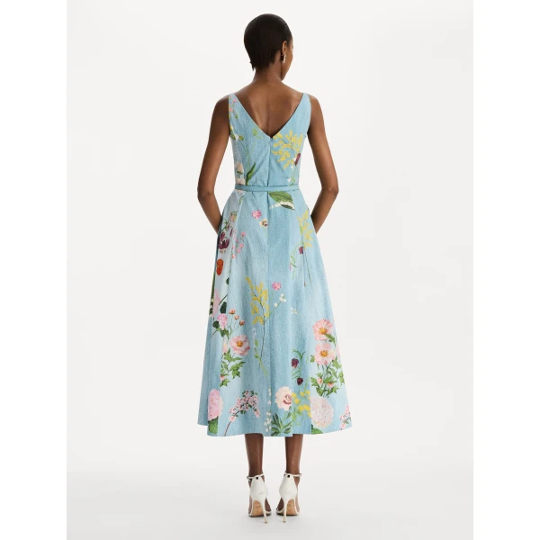 Oscar de la Renta Mixed Botanical Cotton Poplin Dress, view 2