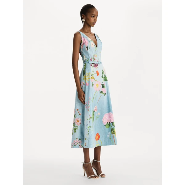 Oscar de la Renta Mixed Botanical Cotton Poplin Dress, view 3