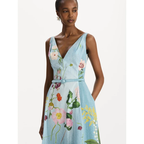 Oscar de la Renta Mixed Botanical Cotton Poplin Dress, view 4