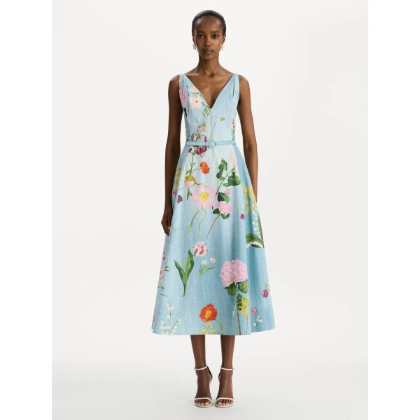 Oscar de la Renta Mixed Botanical Cotton Poplin Dress, view 5