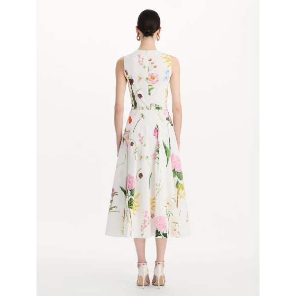 Oscar de la Renta Mixed Botanical Cotton Poplin Sleeveless Dress, view 2
