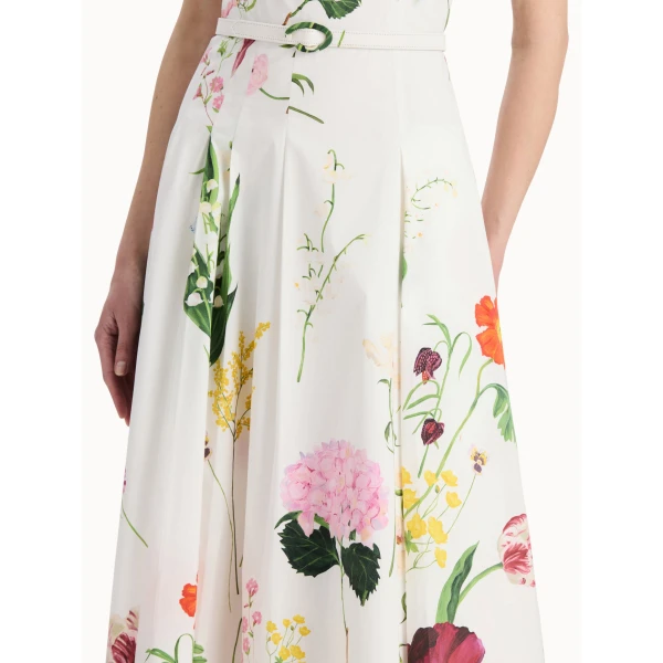 Oscar de la Renta Mixed Botanical Cotton Poplin Sleeveless Dress, view 4