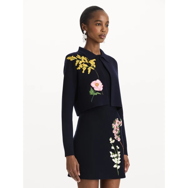 Oscar de la Renta Mixed Botanical Cropped Jacket, view 3