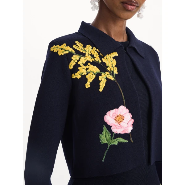 Oscar de la Renta Mixed Botanical Cropped Jacket, view 4