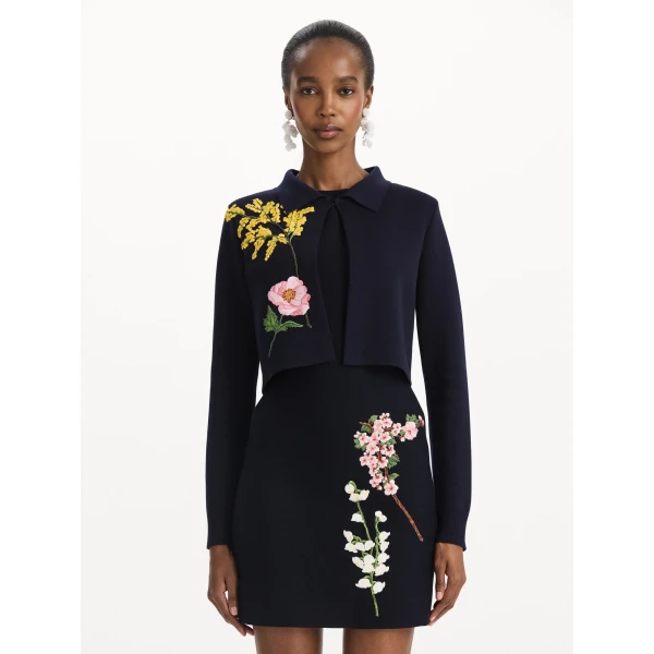 Oscar de la Renta Mixed Botanical Cropped Jacket, view 5