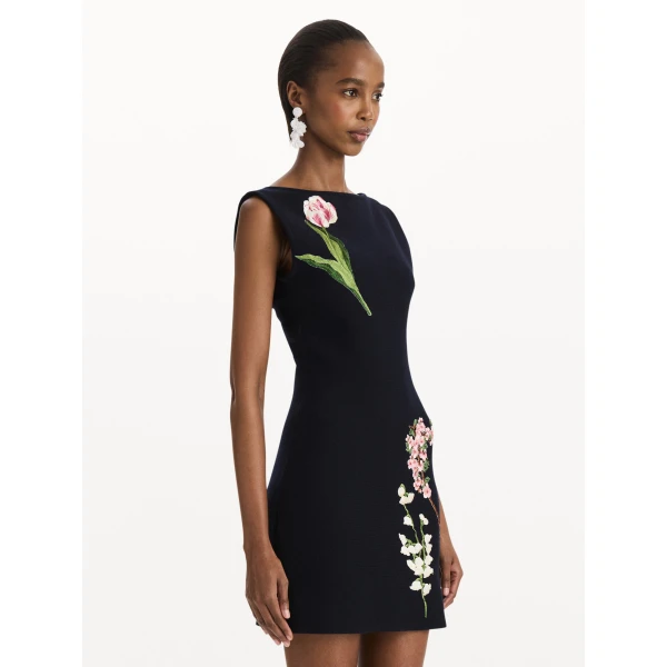 Oscar de la Renta Mixed Botanical Embroidered Dress, view 2