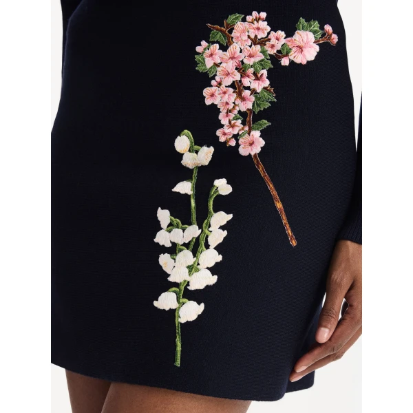 Oscar de la Renta Mixed Botanical Embroidered Dress, view 3