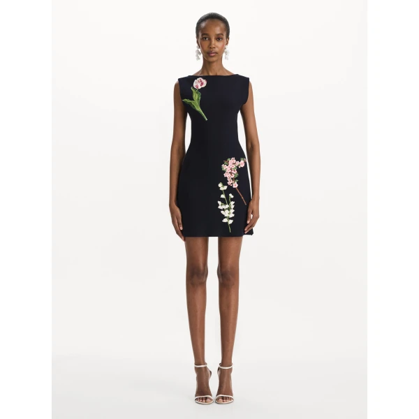 Oscar de la Renta Mixed Botanical Embroidered Dress, view 4