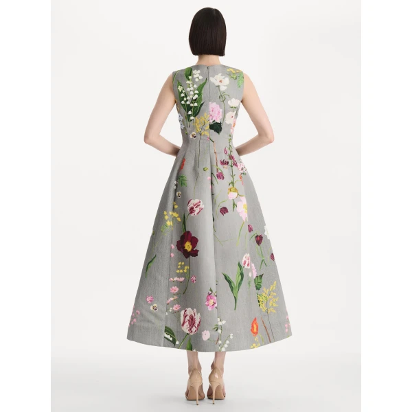 Oscar de la Renta Mixed Botanical Faille Cocktail Dress, view 2