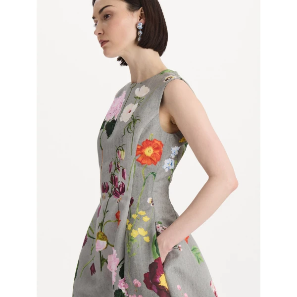 Oscar de la Renta Mixed Botanical Faille Cocktail Dress, view 4