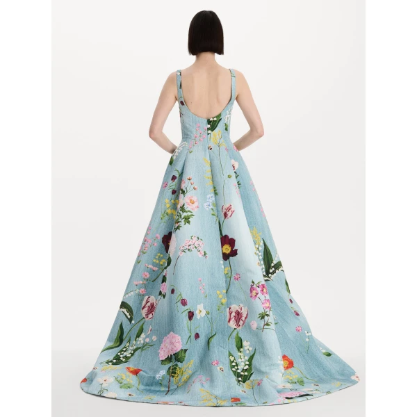 Oscar de la Renta Mixed Botanical Faille Gown, view 2