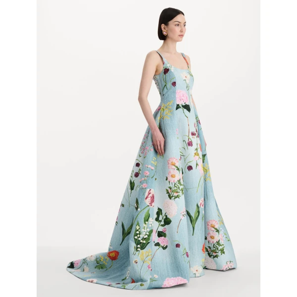 Oscar de la Renta Mixed Botanical Faille Gown, view 3