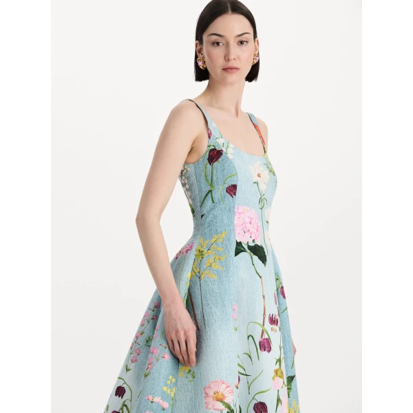 Oscar de la Renta Mixed Botanical Faille Gown, view 4
