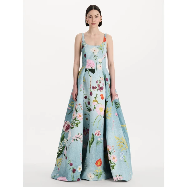 Oscar de la Renta Mixed Botanical Faille Gown, view 5