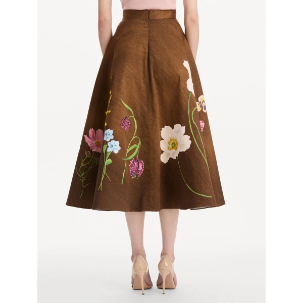 Oscar de la Renta Mixed Botanical Midi Skirt, view 3