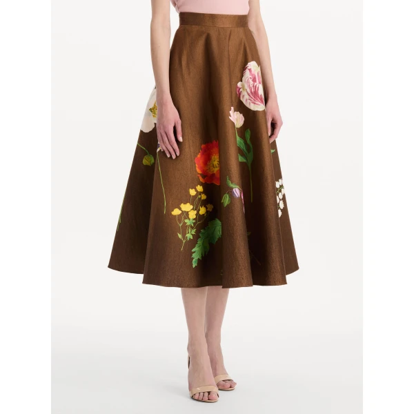 Oscar de la Renta Mixed Botanical Midi Skirt, view 4