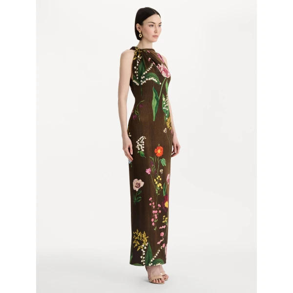 Oscar de la Renta Mixed Botanical Milano Jersey Dress, view 3