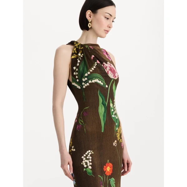 Oscar de la Renta Mixed Botanical Milano Jersey Dress, view 4