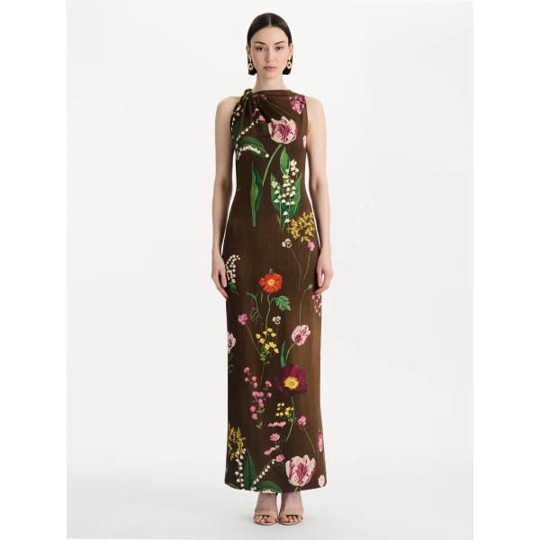 Oscar de la Renta Mixed Botanical Milano Jersey Dress, view 5