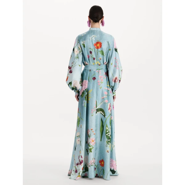 Oscar de la Renta Mixed Botanical Silk Twill Caftan, view 2