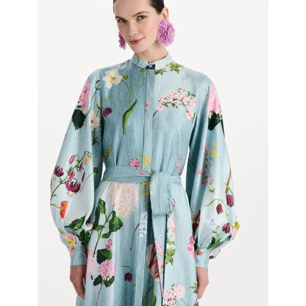 Oscar de la Renta Mixed Botanical Silk Twill Caftan, view 4