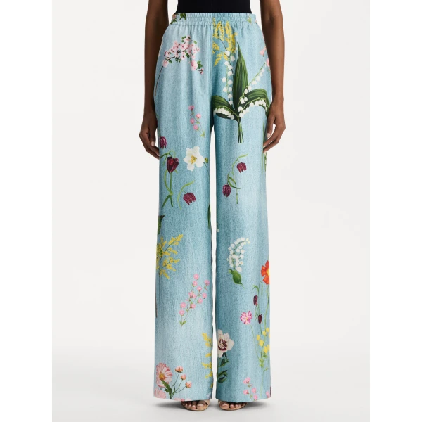 Oscar de la Renta Mixed Botanical Silk Twill Pant, view 2