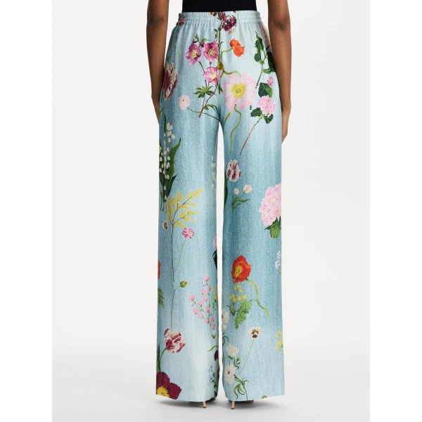 Oscar de la Renta Mixed Botanical Silk Twill Pant, view 3
