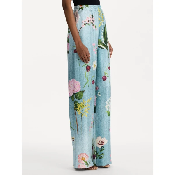 Oscar de la Renta Mixed Botanical Silk Twill Pant, view 4