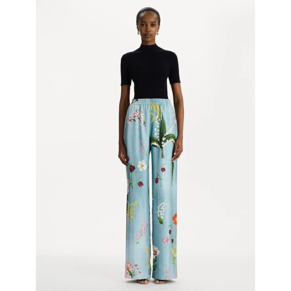 Oscar de la Renta Mixed Botanical Silk Twill Pant, view 5