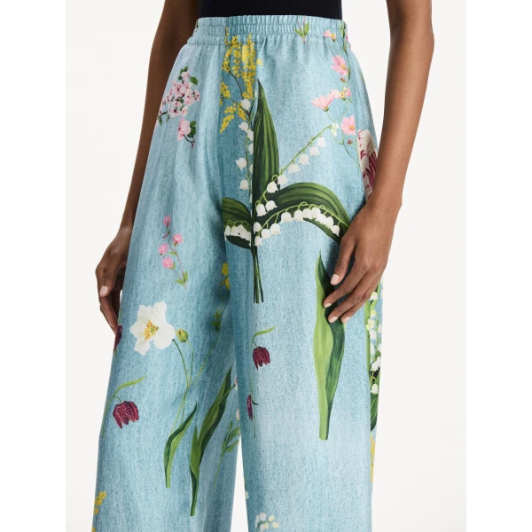 Oscar de la Renta Mixed Botanical Silk Twill Pant, view 6