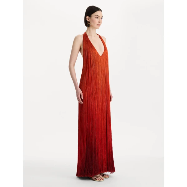 Oscar de la Renta Ombré Fringe Gown, view 3