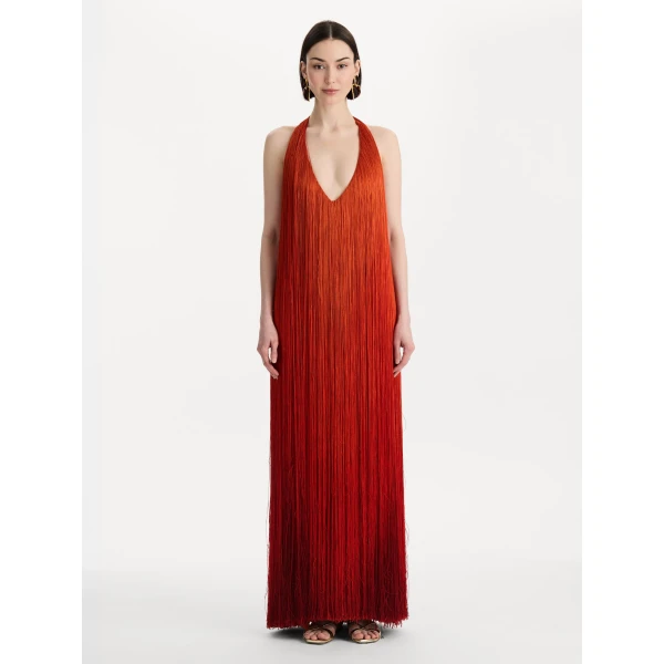 Oscar de la Renta Ombré Fringe Gown, view 5