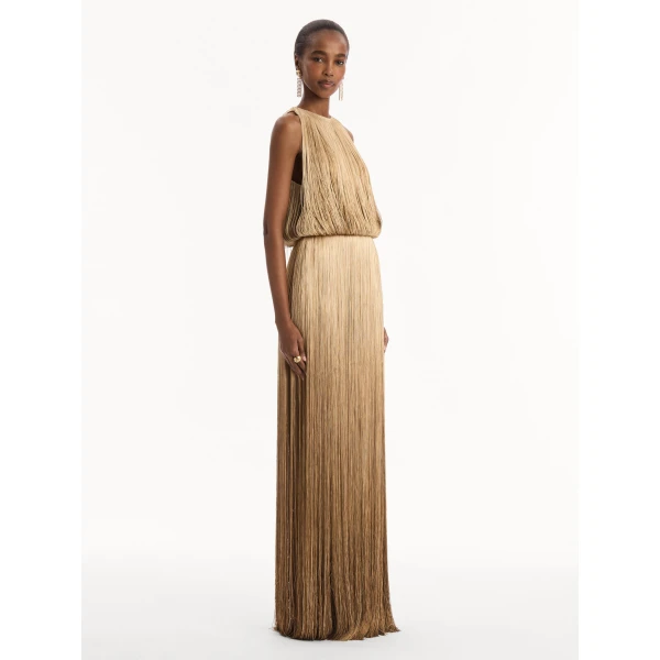 Oscar de la Renta Ombré Fringe Sleeveless Gown, view 3