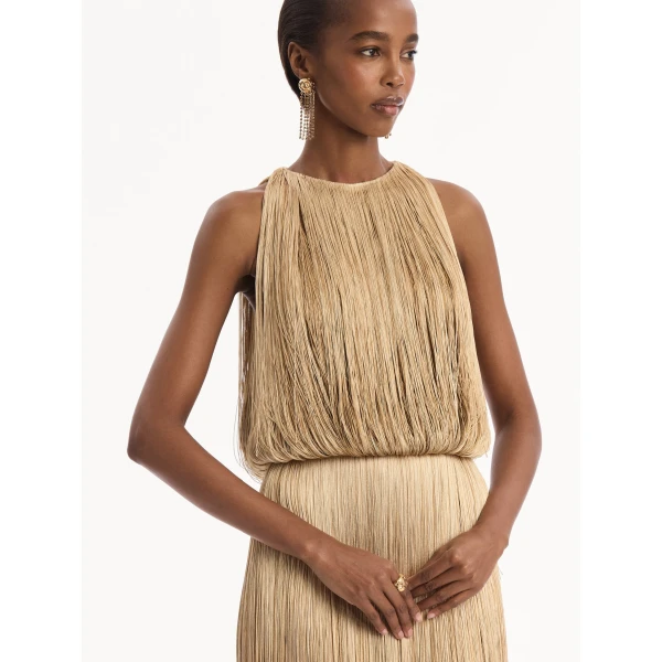 Oscar de la Renta Ombré Fringe Sleeveless Gown, view 4