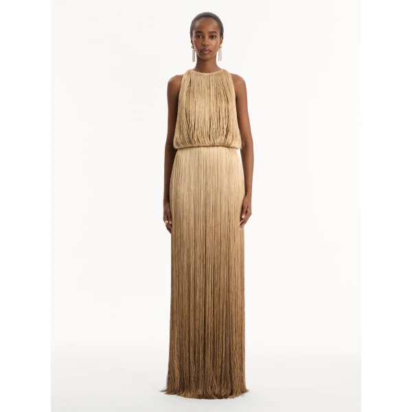 Oscar de la Renta Ombré Fringe Sleeveless Gown, view 5