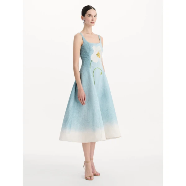 Oscar de la Renta Ombré Peony Faille Dress, view 3