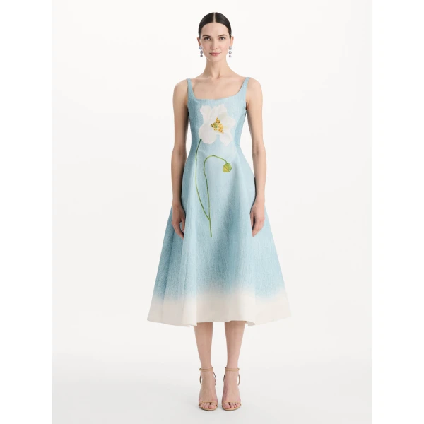 Oscar de la Renta Ombré Peony Faille Dress, view 5
