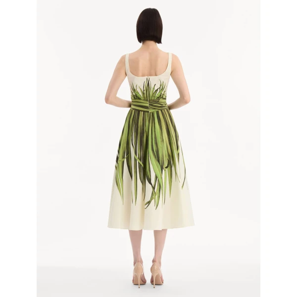 Oscar de la Renta Palm Leaves Cotton Poplin Dress, view 2