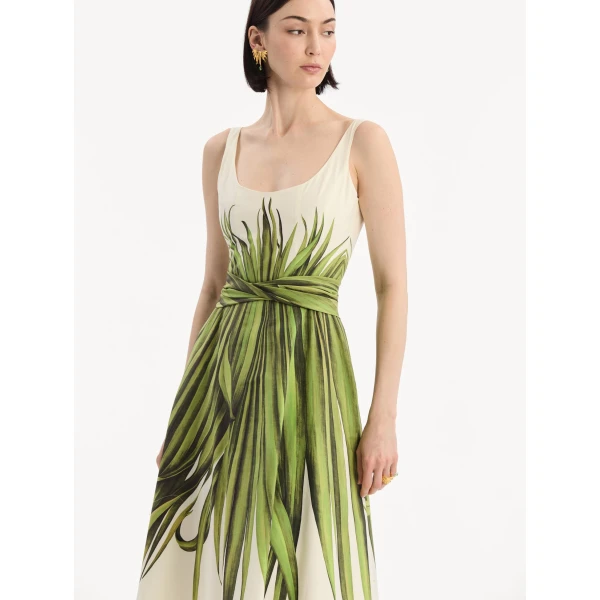 Oscar de la Renta Palm Leaves Cotton Poplin Dress, view 4