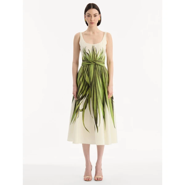 Oscar de la Renta Palm Leaves Cotton Poplin Dress, view 5
