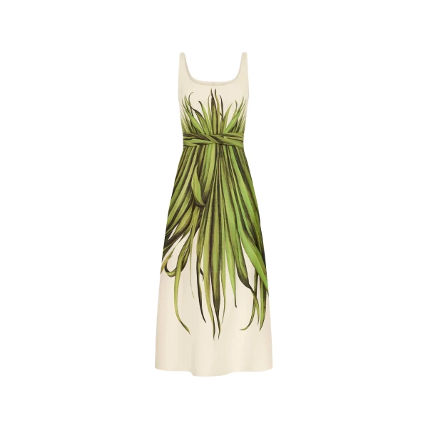 Oscar de la Renta Palm Leaves Cotton Poplin Dress
