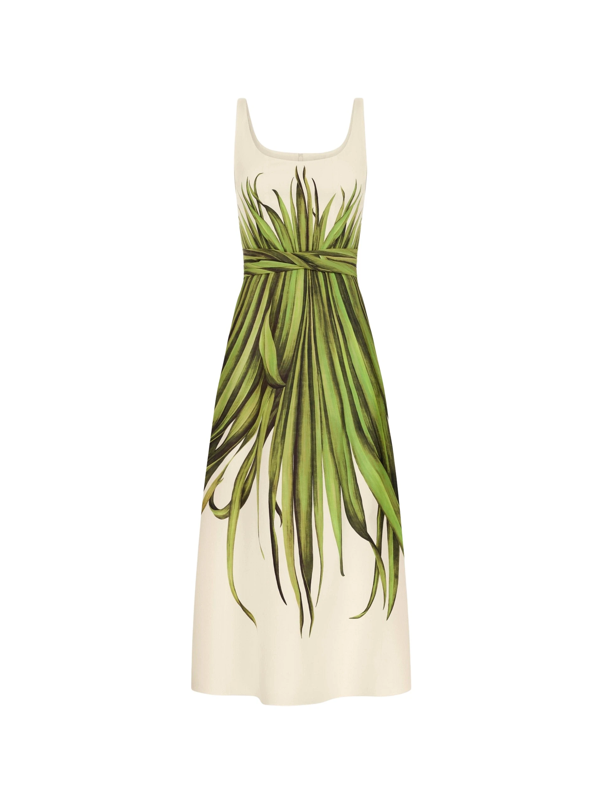 Oscar de la Renta Palm Leaves Cotton Poplin Dress