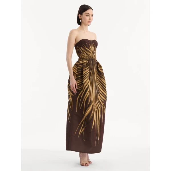 Oscar de la Renta Palm Leaves Faille Gown, view 3