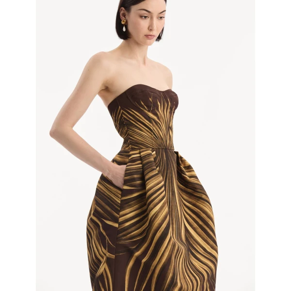 Oscar de la Renta Palm Leaves Faille Gown, view 4