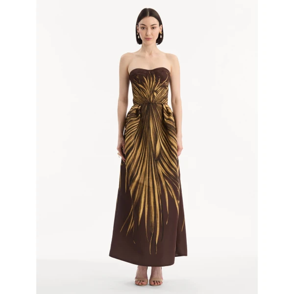Oscar de la Renta Palm Leaves Faille Gown, view 5