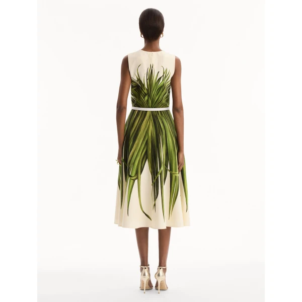 Oscar de la Renta Palm Leaves Wool-Blend Dress, view 2