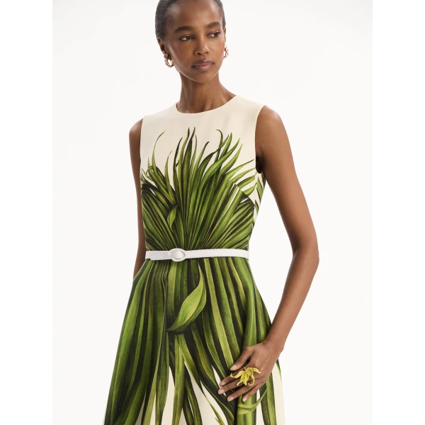 Oscar de la Renta Palm Leaves Wool-Blend Dress, view 4