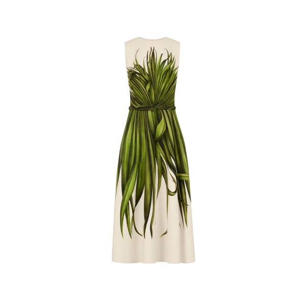 Oscar de la Renta Palm Leaves Wool-Blend Dress