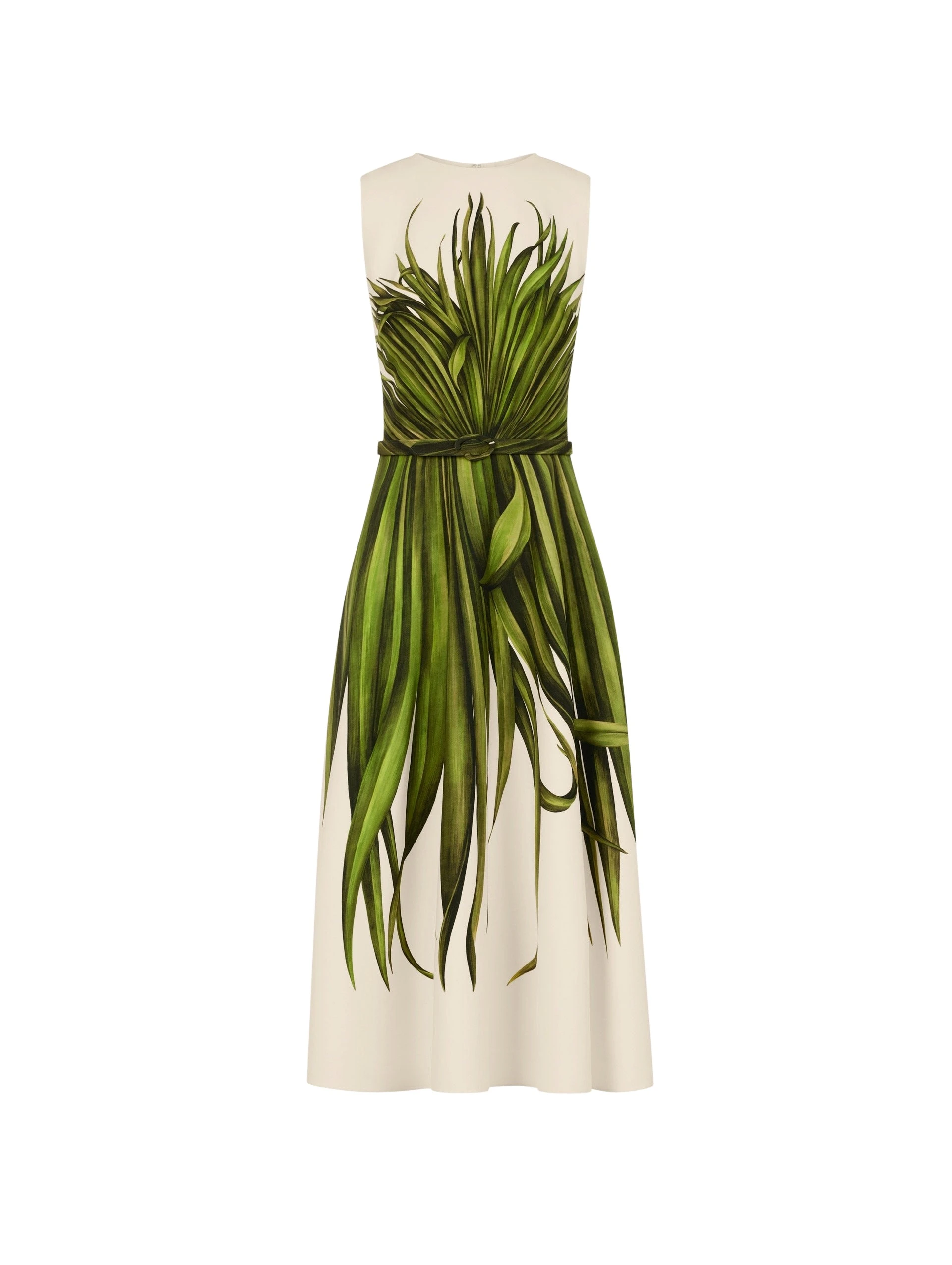 Oscar de la Renta Palm Leaves Wool-Blend Dress